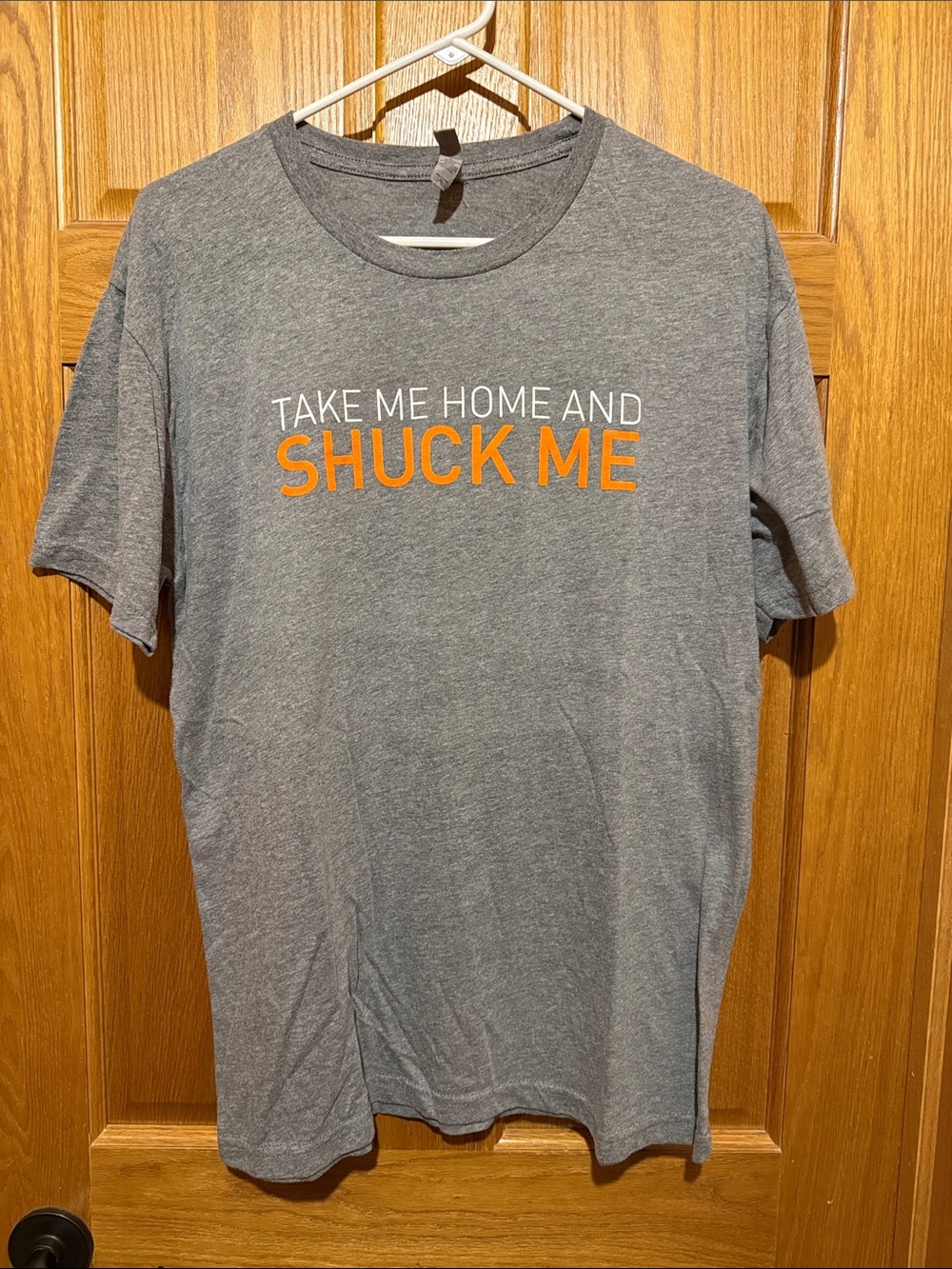 Next Level Apparel Gray T-Shirt with White and Orange Graphic